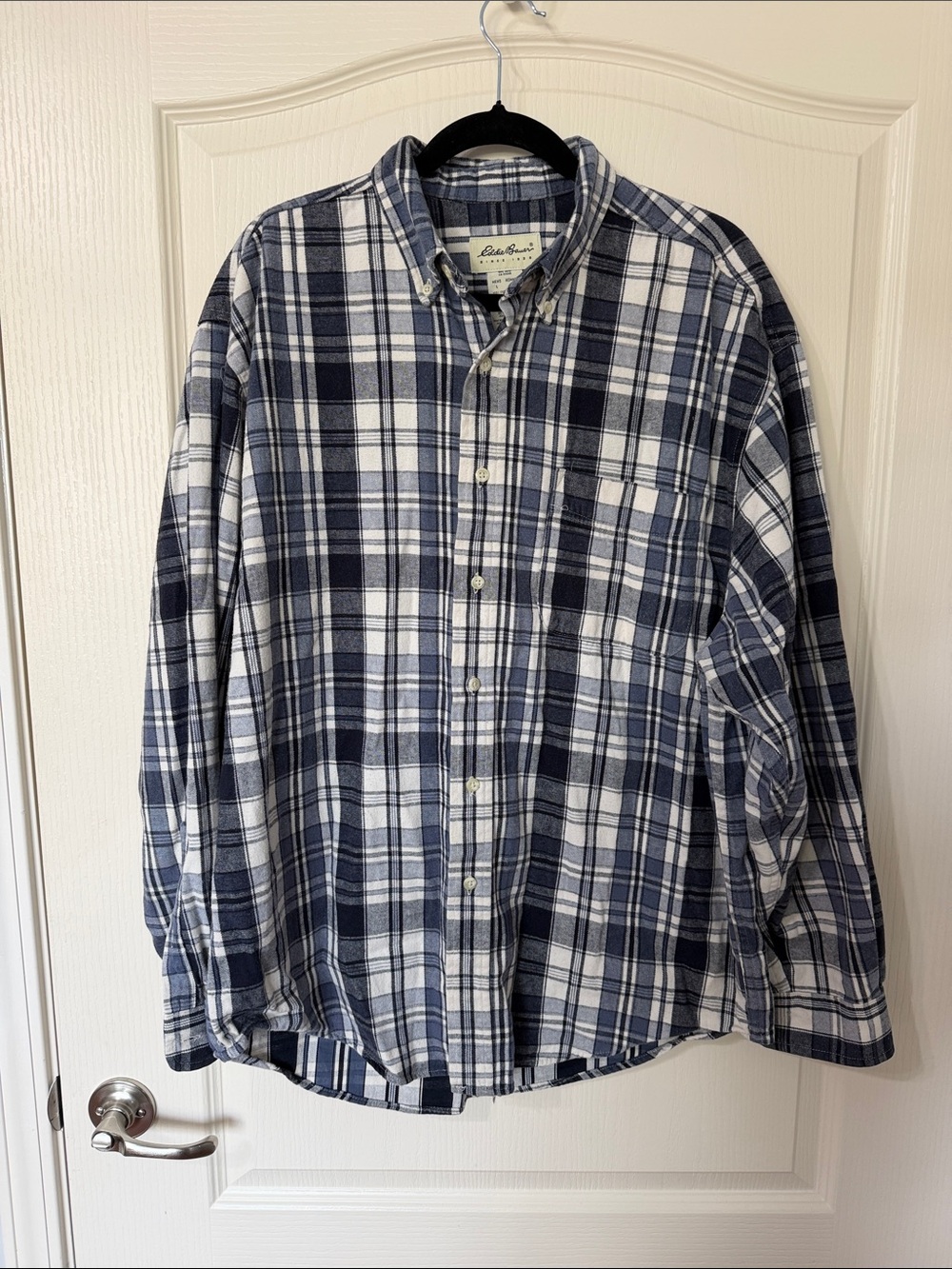 Eddie Bauer Navy and White Plaid Button-Down Shirt